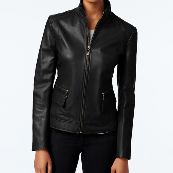 Cole Haan Standup Collar Leather Jacket 